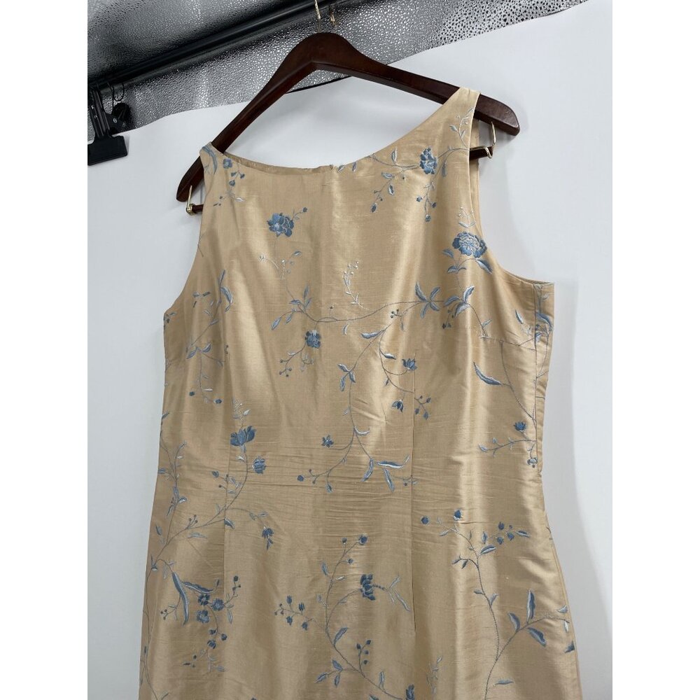 Vintage Ann Taylor f100% Silk Dress  Size 14 Champagne Blue Floral Embroidery - Picture 3 of 9